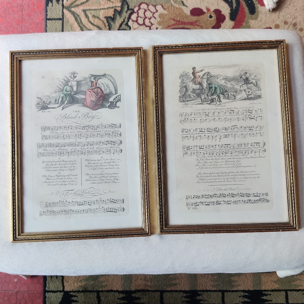 Vintage Flute Music Art Print Pair The Blind Boy, The Chace Bickham 11.5x16.25"